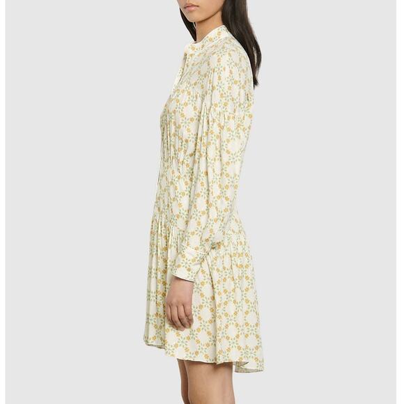 Sandro Magy Floral Jacquard Mini Dress Ivory Long Sleeve Shirtdress - Picture 8 of 15